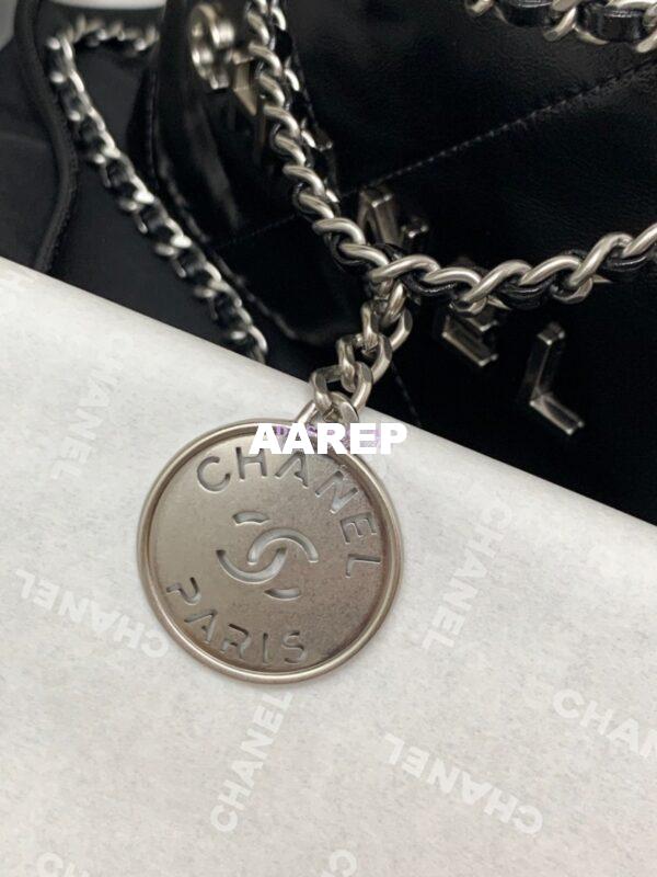 Replica Chanel Mini 22 Handbag Shiny Calfskin & Silver Metal AS3980 Black 1 4
