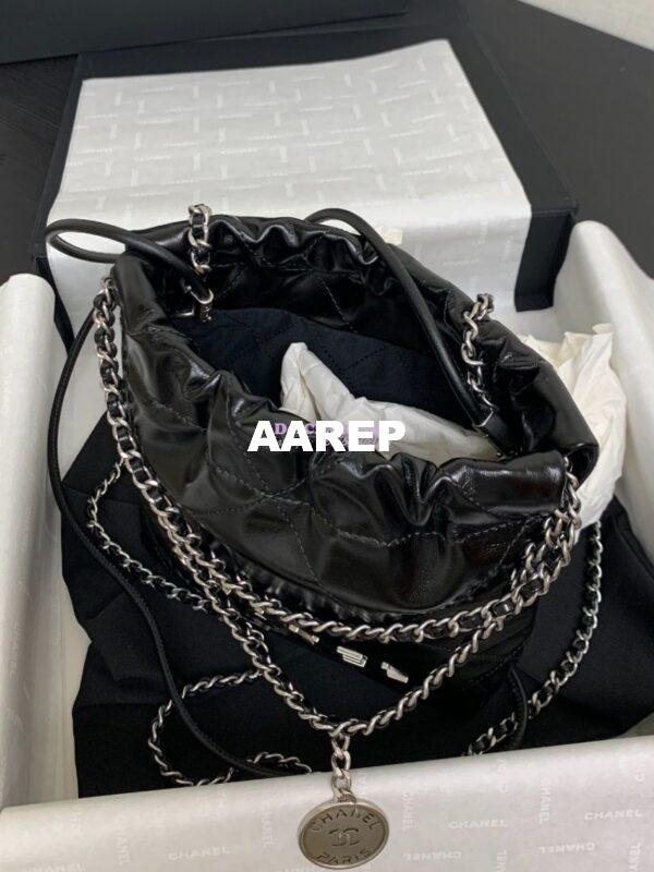 Replica Chanel Mini 22 Handbag Shiny Calfskin & Silver Metal AS3980 Black 1 5