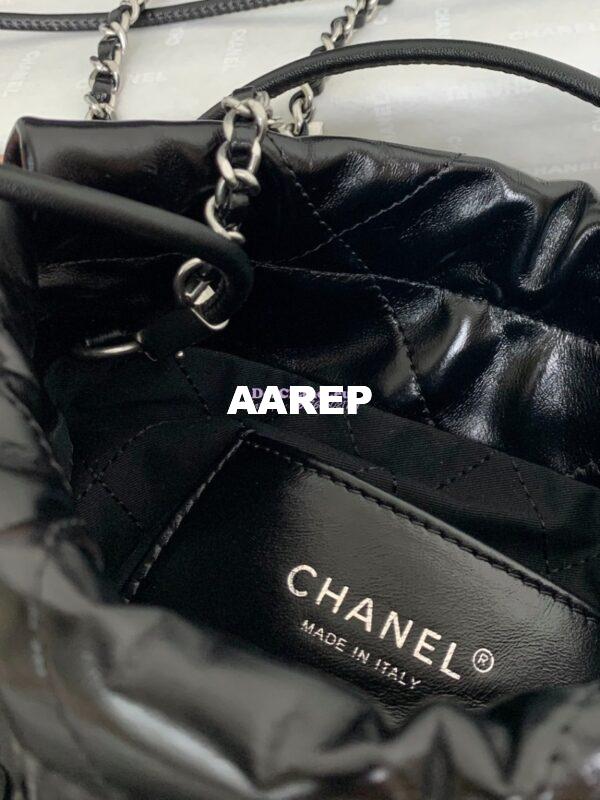 Replica Chanel Mini 22 Handbag Shiny Calfskin & Silver Metal AS3980 Black 1 6