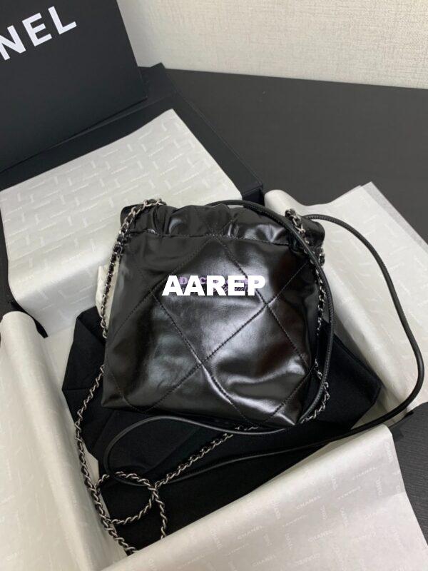 Replica Chanel Mini 22 Handbag Shiny Calfskin & Silver Metal AS3980 Black 1 8