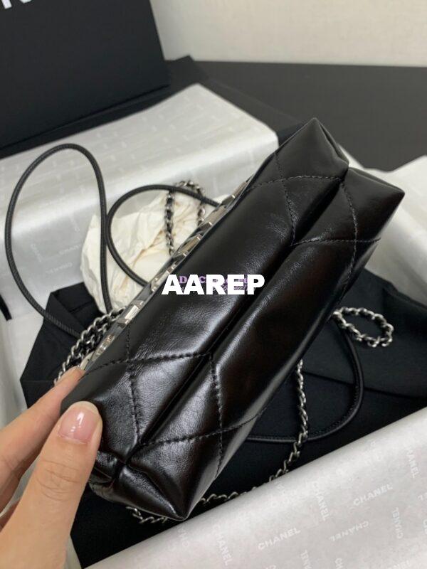 Replica Chanel Mini 22 Handbag Shiny Calfskin & Silver Metal AS3980 Black 1 9