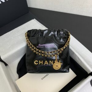 Replica Chanel Mini 22 Handbag Shiny Calfskin & Gold Metal AS3980 Black 1