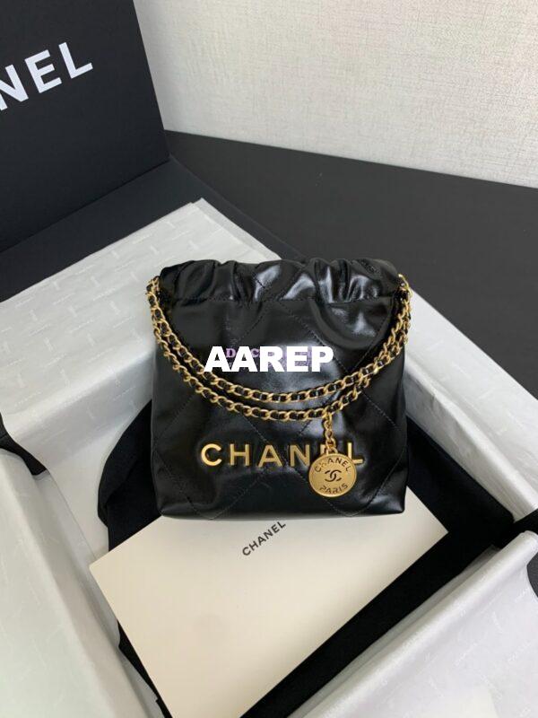 Replica Chanel Mini 22 Handbag Shiny Calfskin & Gold Metal AS3980 Black 1
