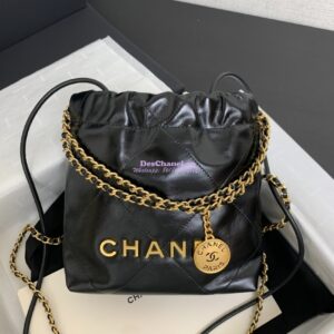 Replica Chanel Mini 22 Handbag Shiny Calfskin & Gold Metal AS3980 Black 1 2