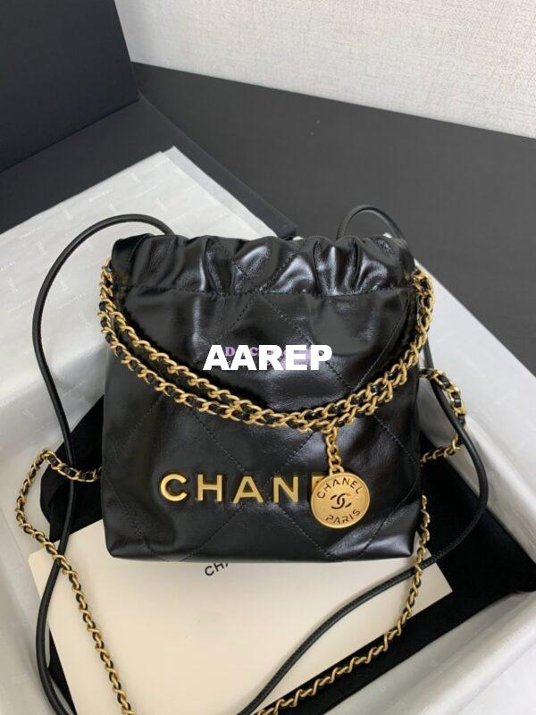 Replica Chanel Mini 22 Handbag Shiny Calfskin & Gold Metal AS3980 Black 1 2