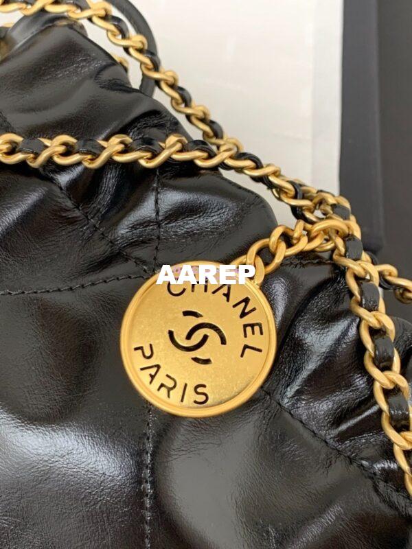 Replica Chanel Mini 22 Handbag Shiny Calfskin & Gold Metal AS3980 Black 1 4