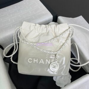 Replica Chanel Mini 22 Handbag Gradient Grey Calfskin & Lacquered Metal AS3980 Light Grey 2