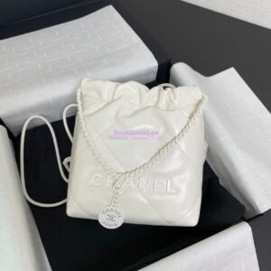 Replica Chanel Mini 22 Handbag Shiny Calfskin & Lacquered Metal AS3980 White