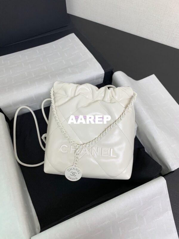 Replica Chanel Mini 22 Handbag Shiny Calfskin & Lacquered Metal AS3980 White 3