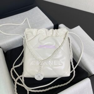 Replica Chanel Mini 22 Handbag Shiny Calfskin & Lacquered Metal AS3980 White 2