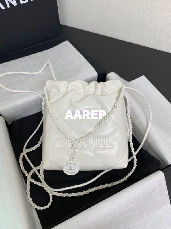 Replica Chanel Mini 22 Handbag Shiny Calfskin & Lacquered Metal AS3980 White 4
