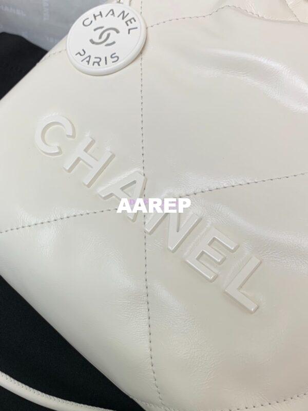 Replica Chanel Mini 22 Handbag Shiny Calfskin & Lacquered Metal AS3980 White 5