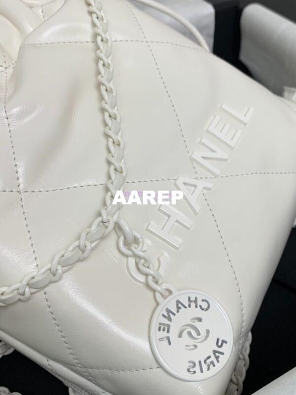 Replica Chanel Mini 22 Handbag Shiny Calfskin & Lacquered Metal AS3980 White 7