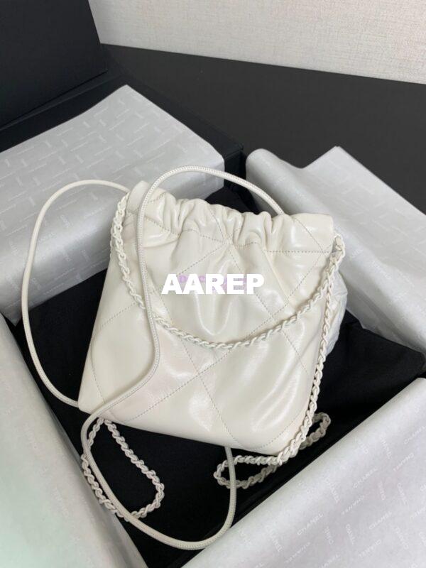 Replica Chanel Mini 22 Handbag Shiny Calfskin & Lacquered Metal AS3980 White 9