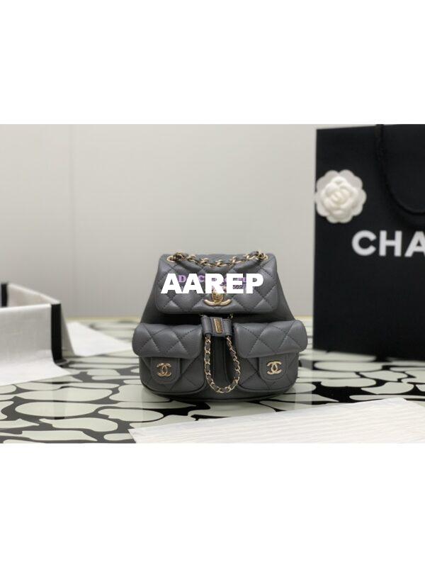 Replica Chanel Grained Shiny Calfskin Small Backpack AS3787 Grey 4