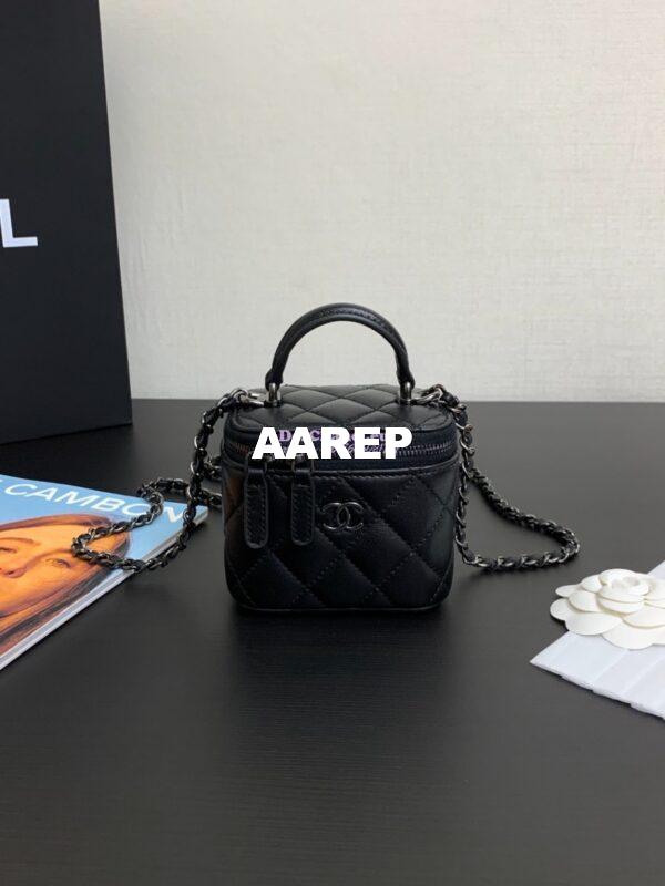 Replica Chanel New 23A SLG Lambskin Small Vanity With Chain and Top Handle Bag AP2198 All Black 3