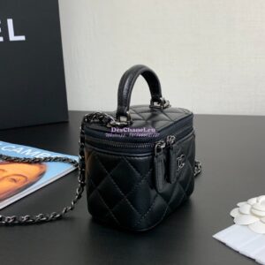Replica Chanel New 23A SLG Lambskin Small Vanity With Chain and Top Handle Bag AP2198 All Black 2