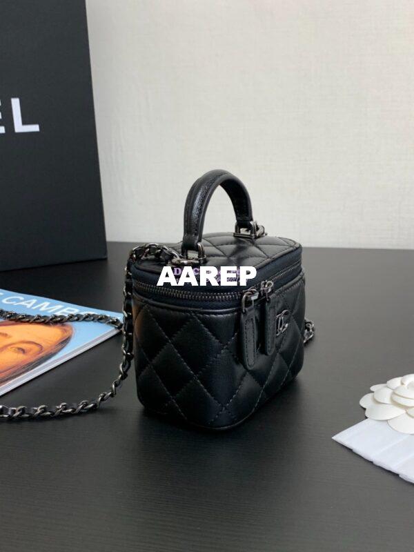 Replica Chanel New 23A SLG Lambskin Small Vanity With Chain and Top Handle Bag AP2198 All Black 4