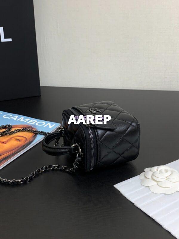Replica Chanel New 23A SLG Lambskin Small Vanity With Chain and Top Handle Bag AP2198 All Black 6