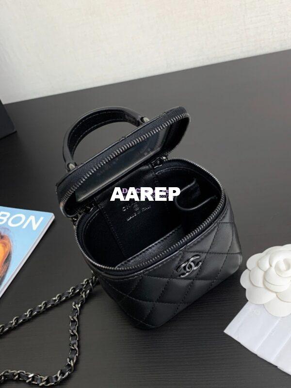 Replica Chanel New 23A SLG Lambskin Small Vanity With Chain and Top Handle Bag AP2198 All Black 9