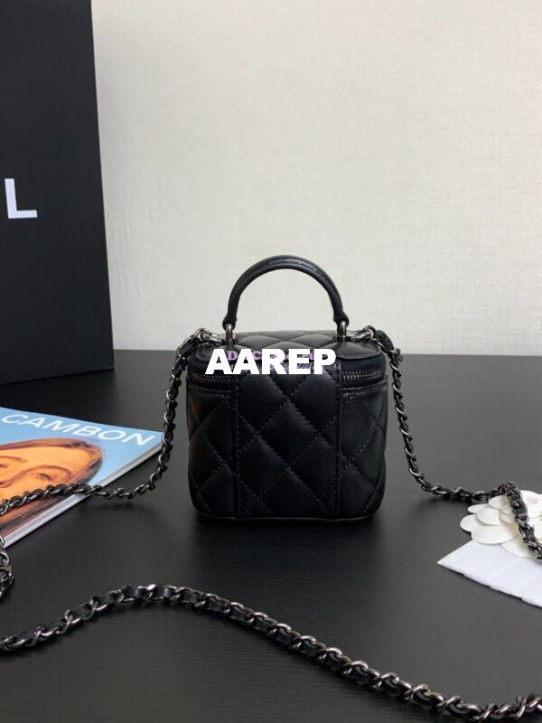 Replica Chanel New 23A SLG Lambskin Small Vanity With Chain and Top Handle Bag AP2198 All Black 11