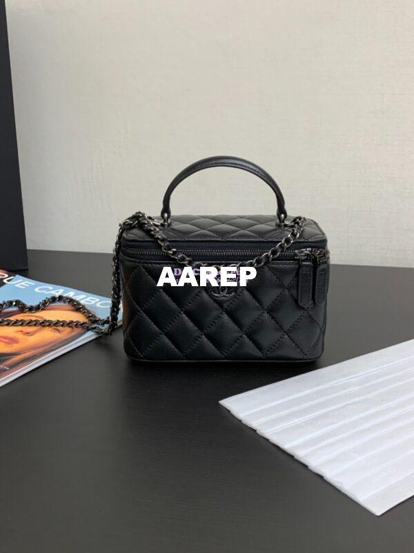 Replica Chanel New 22A Lambskin Vanity With Chain and Top Handle AP2199 All black