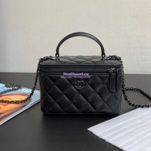 Replica Chanel New 22A Lambskin Vanity With Chain and Top Handle AP2199 All black 2