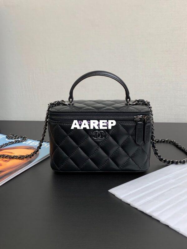 Replica Chanel New 22A Lambskin Vanity With Chain and Top Handle AP2199 All black 2