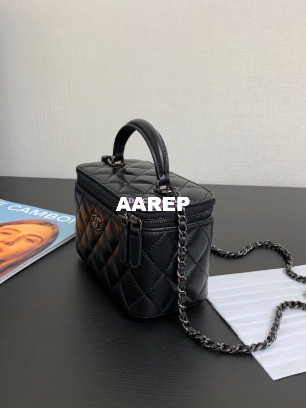 Replica Chanel New 22A Lambskin Vanity With Chain and Top Handle AP2199 All black 6