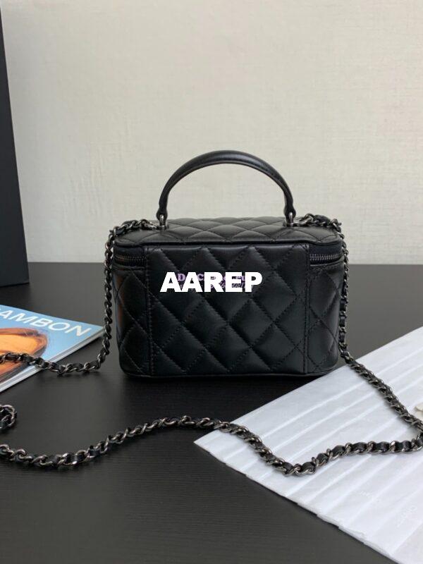 Replica Chanel New 22A Lambskin Vanity With Chain and Top Handle AP2199 All black 9