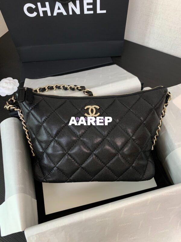 Replica Chanel 24P Hobo Bag  in Grained Shiny Calfskin AS4293 Black 3