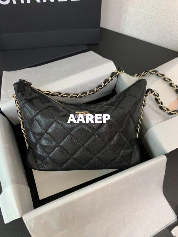 Replica Chanel 24P Hobo Bag  in Grained Shiny Calfskin AS4293 Black 4