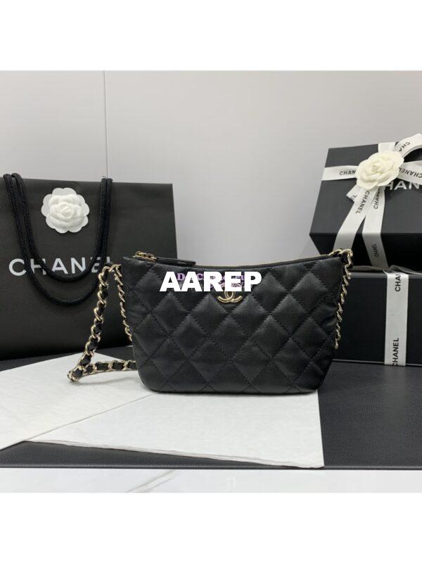 Replica Chanel 24P Small Hobo Bag  in Grained Shiny Calfskin AS4320 Black 3