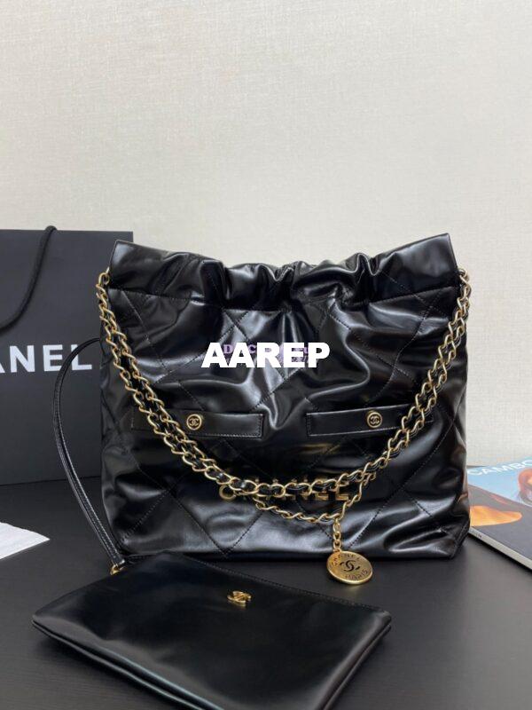 Replica Chanel 22 Handbag Shiny Calfskin & Gold Metal AS3260 Black Pocket Design 2