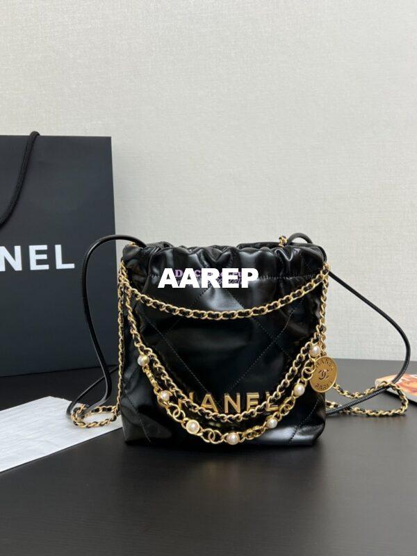 Replica Chanel Mini 22 Handbag Shiny Calfskin & Silver Metal AS3980 with Pearls Embelished 3