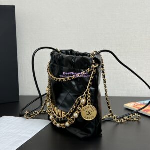 Replica Chanel Mini 22 Handbag Shiny Calfskin & Silver Metal AS3980 with Pearls Embelished 2
