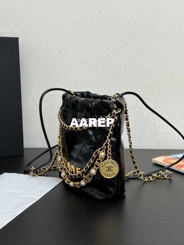 Replica Chanel Mini 22 Handbag Shiny Calfskin & Silver Metal AS3980 with Pearls Embelished 4