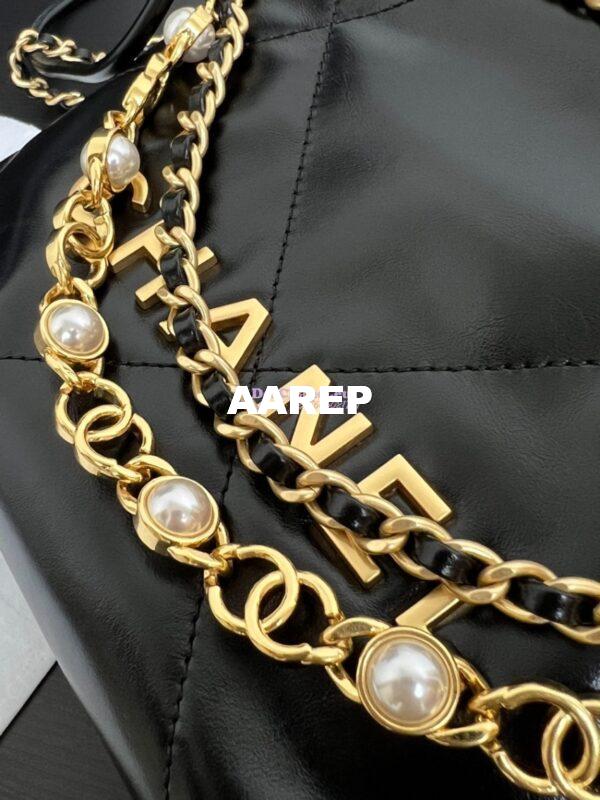 Replica Chanel Mini 22 Handbag Shiny Calfskin & Silver Metal AS3980 with Pearls Embelished 6