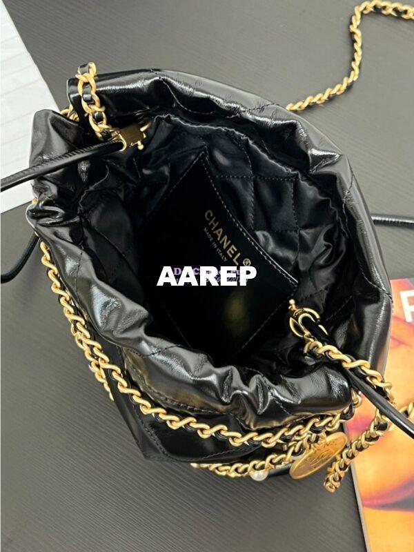 Replica Chanel Mini 22 Handbag Shiny Calfskin & Silver Metal AS3980 with Pearls Embelished 7
