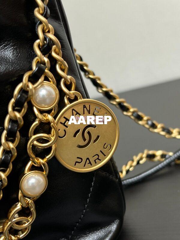 Replica Chanel Mini 22 Handbag Shiny Calfskin & Silver Metal AS3980 with Pearls Embelished 9