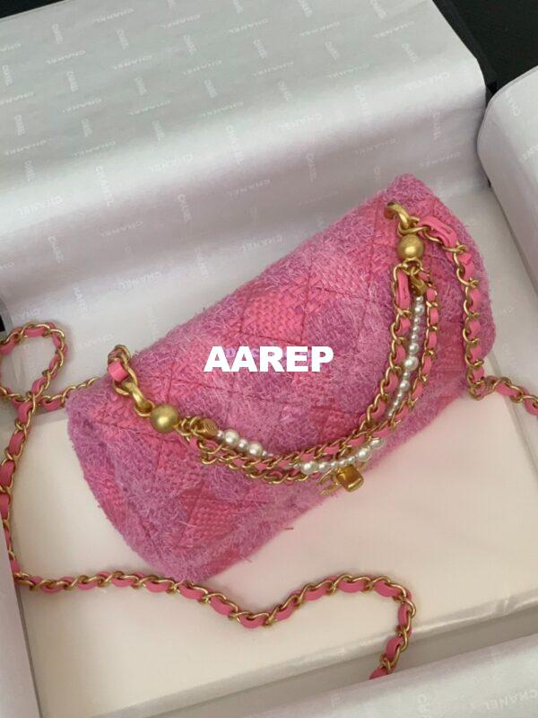 Replica Chanel 24P Limited Edition Tweed Quilted Pearl Twist Mini Square Flap AS4385 Pink 5