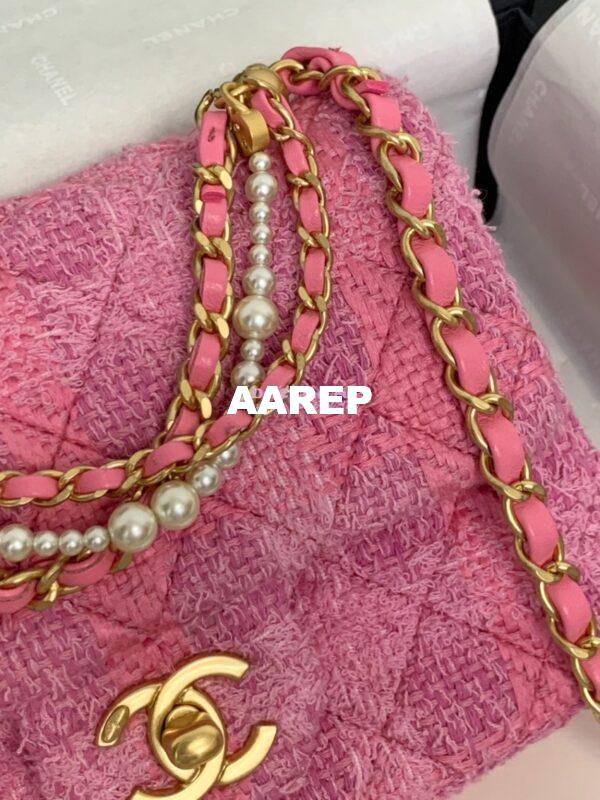 Replica Chanel 24P Limited Edition Tweed Quilted Pearl Twist Mini Square Flap AS4385 Pink 6
