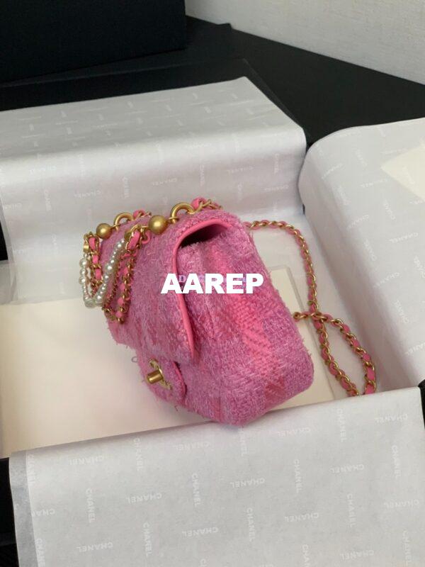 Replica Chanel 24P Limited Edition Tweed Quilted Pearl Twist Mini Square Flap AS4385 Pink 7