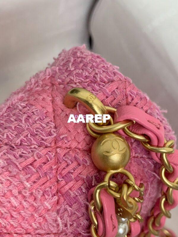 Replica Chanel 24P Limited Edition Tweed Quilted Pearl Twist Mini Square Flap AS4385 Pink 8