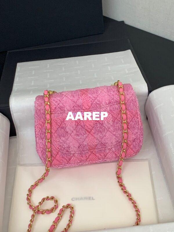 Replica Chanel 24P Limited Edition Tweed Quilted Pearl Twist Mini Square Flap AS4385 Pink 10