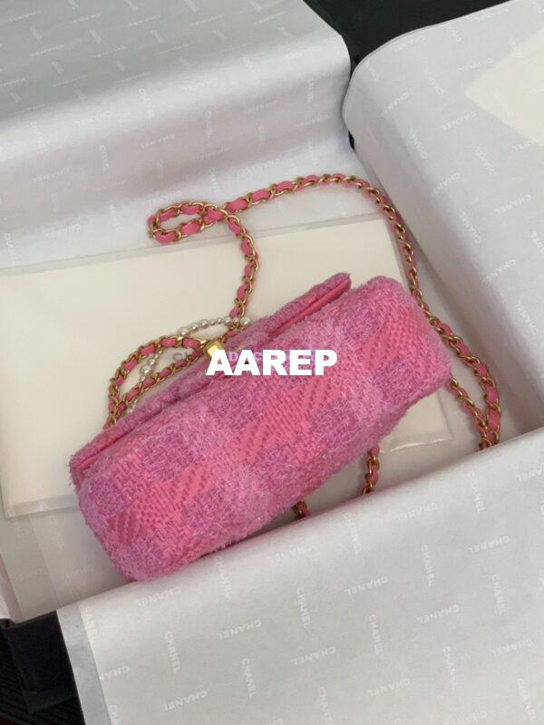 Replica Chanel 24P Limited Edition Tweed Quilted Pearl Twist Mini Square Flap AS4385 Pink 11