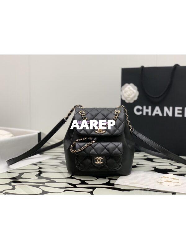 Replica Chanel 24P Mini Duma Backpack in Calfskin AS2908 Black