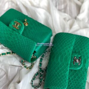 Replica Chanel Python Small 20cm Classic Flap Bag Green
