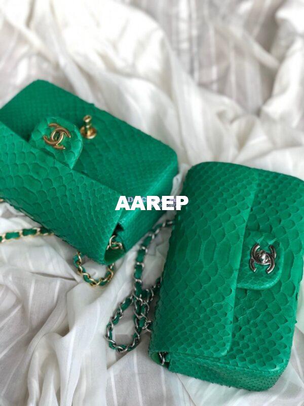 Replica Chanel Python Small 20cm Classic Flap Bag Green 3