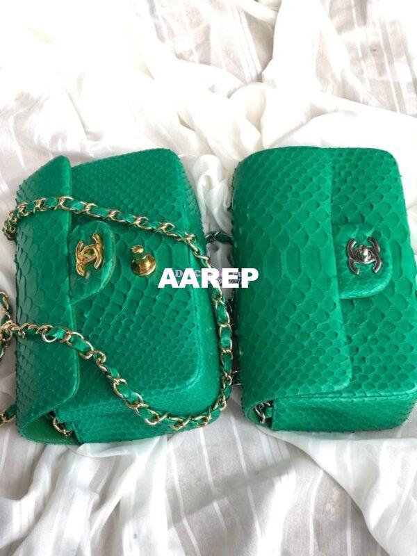 Replica Chanel Python Small 20cm Classic Flap Bag Green 5
